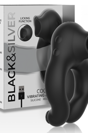 BLACK&SILVER - ANILLO VIBRADOR SILICONA 3 MOTORES RECARGABLE NEGRO