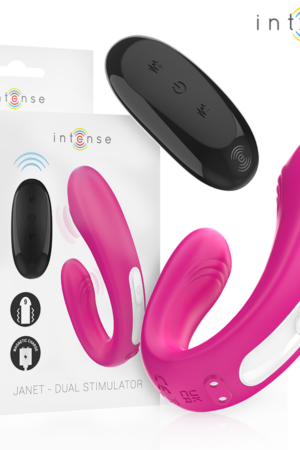 INTENSE - JANET DUAL U-SHAPED STIMULATOR AND VIBRATOR WITH REMOTE CONTROL PINK