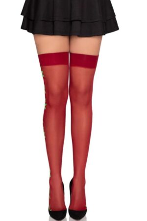 LEG AVENUE - 1957 MEDIAS DE LIGUERO CON FLORES ROJAS - TALLA ÚNICA