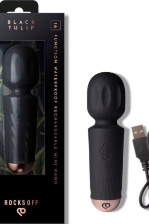 ROCKS-OFF - MINI RECHARGEABLE WAND 16 FUNCTIONS BLACK TULIP