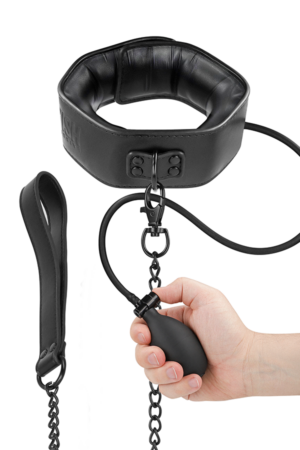 FETISH SUBMISSIVE BONDAGE - INFLATABLE STRANGLING COLLAR WITH CHAIN