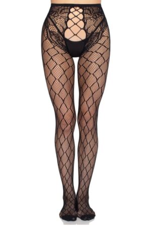 LEG AVENUE - 1966 NET TIGHTS WITH CROTCHLESS PANTY BLACK - ONE SIZE