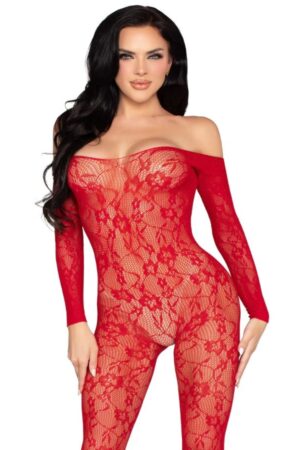 LEG AVENUE - 89366 LACE LINGERIE BODYSTOCKING RED - ONE SIZE