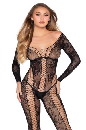 LEG AVENUE - 89369 NET & LACE JUMPSUIT BLACK - ONE SIZE
