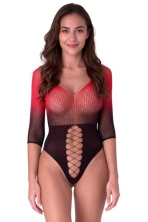PASSION - BS118 BLACK AND RED MESH BODYSTOCKING