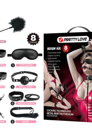PRETTY LOVE - KIT BDSM 8 PIEZAS NEGRO