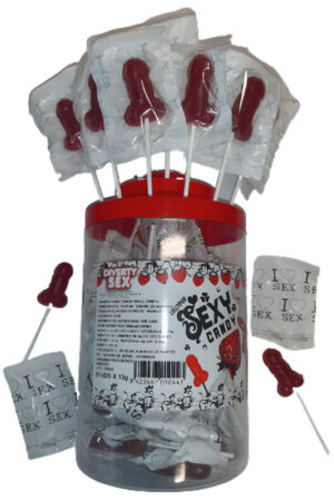 DIABLO PICANTE - 50 STRAWBERRY & CHERRY CANDY PENIS LOLLIPOP 50 UNITS