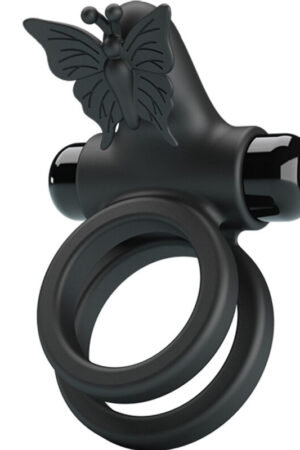 PRETTY LOVE - DOBLE ANILLO VIBRADOR CON ESTIMULADOR NEGRO