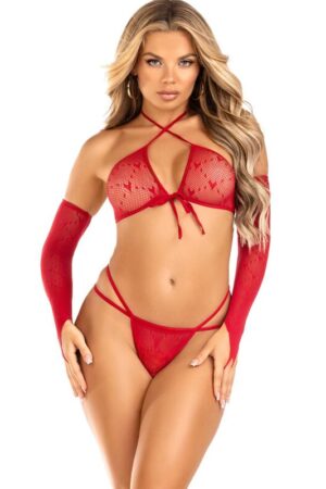 LEG AVENUE - SET 3 PIEZAS TOP + TANGA + MANGAS