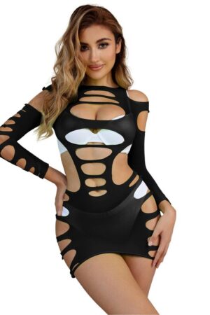 SUBBLIME - 952266 LONG SLEEVE ELASTIC FISHNET DRESS BLACK ONE SIZE