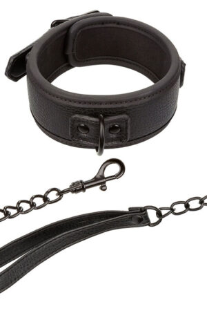CALEXOTICS - NOCTURNAL COLLAR & LEASH LEATHER ADJUSTABLE BLACK