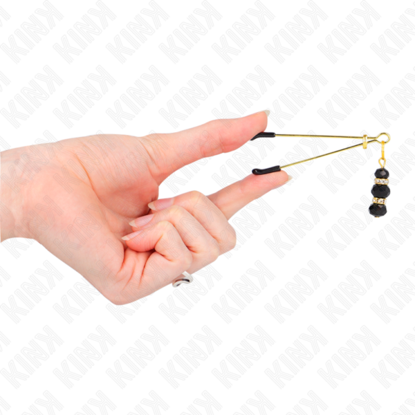 KINK - GOLD THIN NIPPLE CLAMPS WITH 3 BLACK GLASS BEADS 7 CM - Image 4