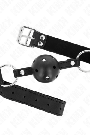 KINK - BREATHABLE BALL 4 CM GAG WITH DOUBLE RIVET MODEL 1 BLACK 62.5 x 2.5 CM ADJUSTABLE 42-58 CM