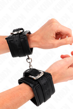 KINK - RHINESTONE BUCKLE WRIST RESTRAINTS BLACK ADJUSTABLE 25-32 CM X 5.5 CM