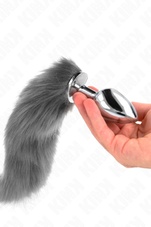 KINK - ANAL PLUG SIZE L 10 X 4 CM WITH SYNTHETIC TAIL 40 CM GREY AND WHITE