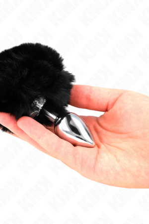 KINK - STAINLESS STEEL PLUG 7 x 3 CM WITH BLACK FAUX FUR RABBIT TAIL 8 CM