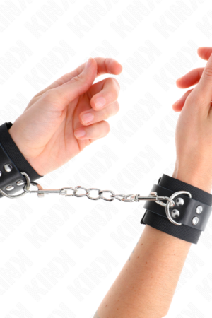 KINK - NYLON WRIST RESTRAINTS BLACK WITH LEATHER BELT BLACK ADJUSTABLE 19-29 CM X 5.1 CM