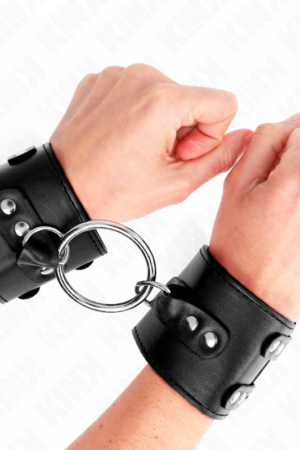 KINK - FIXED WRIST RESTRAINTS WITH RING AND STUDS ADJUSTABLE BLACK 17-22 CM X 6.5 CM