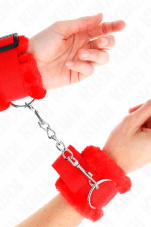 KINK - FURRY LINED WRIST RESTRAINTS RED ADJUSTABLE 17-31 CM X 7 CM