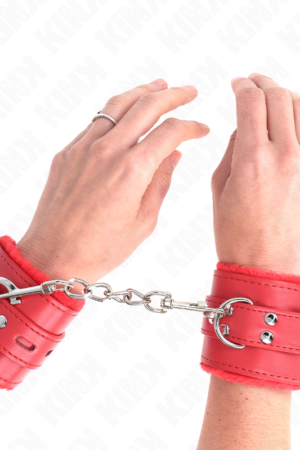 KINK - MUÑEQUERAS FORRADAS CON AGUJEROS CUADRADOS ROJO Y CORREA ROJO AJUSTABLE 17-29 CM X 6 CM