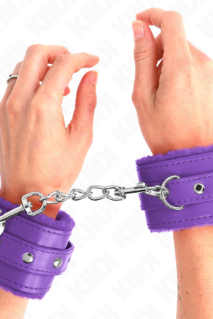 KINK - PREMIUM FUR LINED WRIST RESTRAINTS PURPLE WITH PURPLE BELT ADJUSTABLE 17-29 CM X 6 CM
