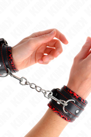 KINK - FUR LINED WRIST RESTRAINTS RED / BLACK ADJUSTABLE 17-29 CM X 6 CM