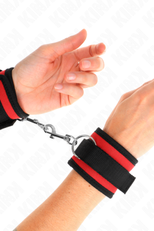 KINK - NYLON BIND HOOK&LOOP WRIST RESTRAINTS RED-BLACK MODEL 2 ADJUSTABLE 18-35 CM X 6 CM