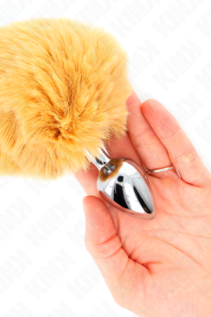 KINK - STAINLESS STEEL PLUG 7 x 3 CM WITH BEIGE FAUX FUR RABBIT TAIL 8 CM