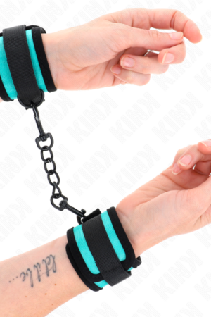 KINK - HOOK AND LOOP NYLON BIND WRIST RESTRAINTS BLACK-BLUE ADJUSTABLE 18-32 CM X 5 CM