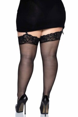 LEG AVENUE - OUTLET - BLACK NYLON STOCKINGS WITH LACE TOP PLUS