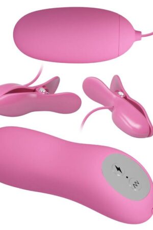 PRETTY LOVE - PINZAS CON VIBRACIÓN Y ELETROSHOCK ROSA