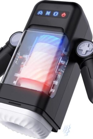 GAME CUP - THRUSTING VIBRATION MASTURBATOR WITH HEATING FUNCTION AND MOBILE SUPPORT - BLACK