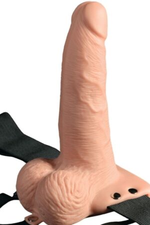 FETISH FANTASY SERIES - ADJUSTABLE HARNESS REMOTE CONTROL REALISTIC PENIS WITH RECHARGEABLE TESTICLES AND VIBRATOR 15 CM