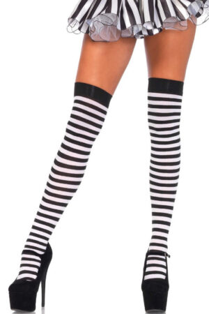 LEG AVENUE - BLACK/WHITE STRIPED HIGH SOCKS