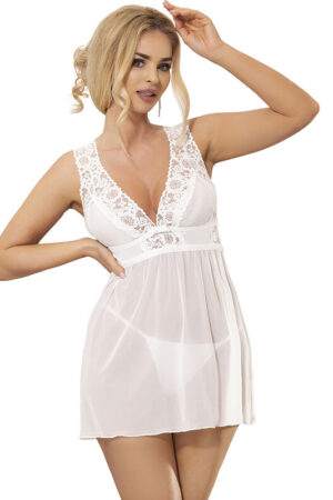SUBBLIME - BABYDOLL ESCOTE EN V DE ENCAJE BLANCO S/M