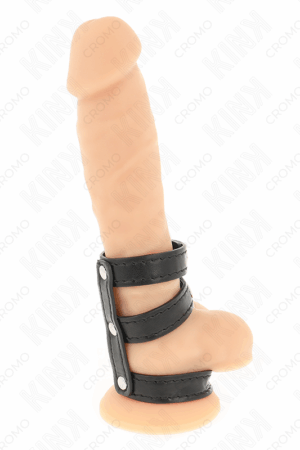 KINK - TRIPLE LEATHER PENIS RING WITH PRESSURE CLOSURE