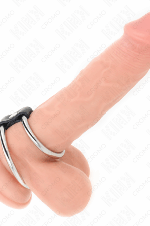KINK - DOUBLE METAL PENIS RING 3.7 CM TO 5 CM CONNECTED BY LEATHER STRAP MODEL 1