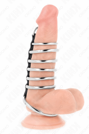 KINK - 7 METAL PENIS RINGS 3.2 CM TO 5 CM CONNECTED BY LEATHER