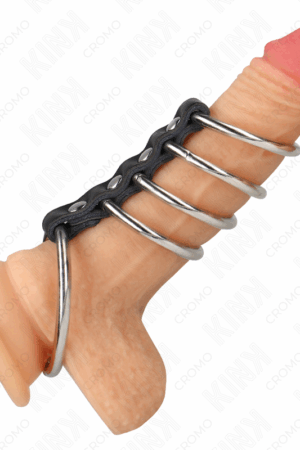 KINK - 5 PENIS RINGS 3.7 CM TO 5 CM METAL CONNECTED BY LEATHER