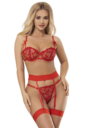 SUBBLIME - 954321 SUJETADOR + TANGA + LIGUEROS ESTAMPADO DE CORAZONES ROJO S/M