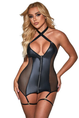 SUBBLIME - 954451 SEXY MESH DRESS LEATHER BLACK L/XL