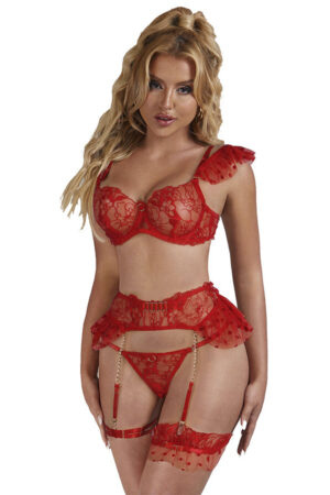 SUBBLIME - 957506 CONJUNTO SUJETADOR Y LIGA DE ENCAJE ROJO S/M