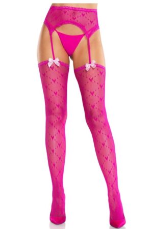 LEG AVENUE - HEART STOCKINGS WITH GARTERS MAGENTA