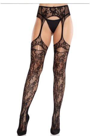 LEG AVENUE - LACE STOCKINGS WITH GARTERS BLACK