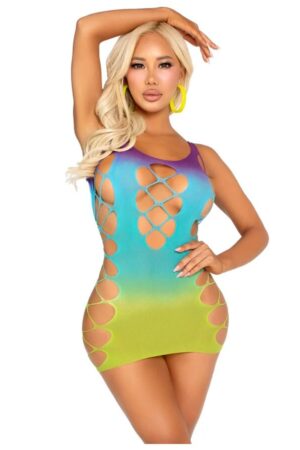 LEG AVENUE - SEAMLESS MINI DRESS WITH OPENINGS OCEAN