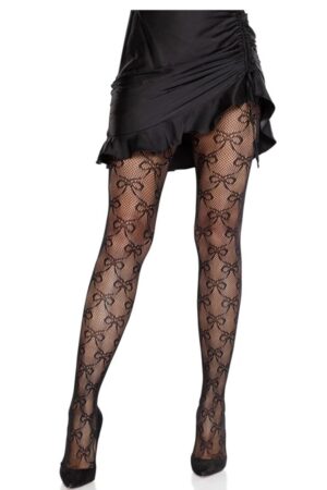 LEG AVENUE - FISHNET TIGHTS WITH BOW BLACK