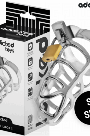 ADDICTED TOYS LOCKED - SILVER LOCK METAL PENIS CAGE SIZE S