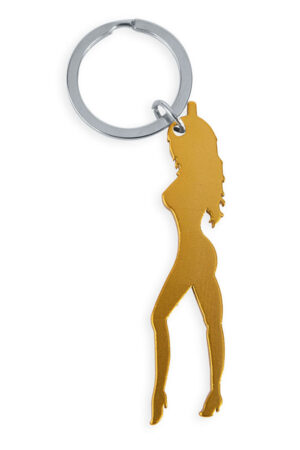 DIABLO PICANTE - KEYRING WITH FEMALE SILHOUETTE IN GOLD COLOR WITH BEER OPENER