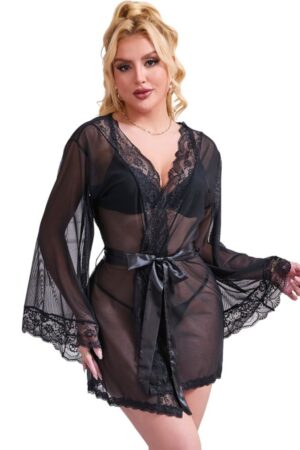 SUBBLIME - BATA TELA TRANSPARENTE DETALLE ENCAJE NEGRO S/M