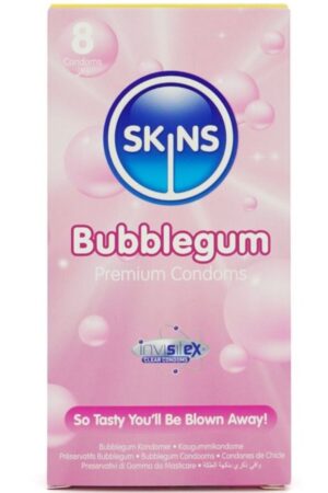 SKINS - PRESERVATIVOS PREMIUM SABOR CHICLE PACK 8